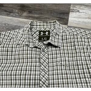 Under Armour‎ White Green Mens Large Tartan Plaid Short Sleeve Button Up Shirt
